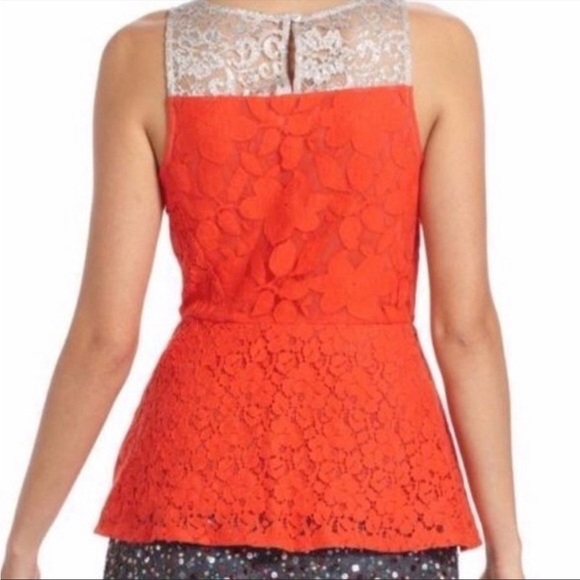 Anthropologie Moulinette Souers Glitzen Orange Peplum Metallic Blouse Sz 2 NWOT - Picture 2 of 11